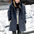 Marguerite Hooded Button Front Winter Coat in Blue