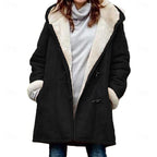 Marguerite Hooded Button Front Winter Coat in Black